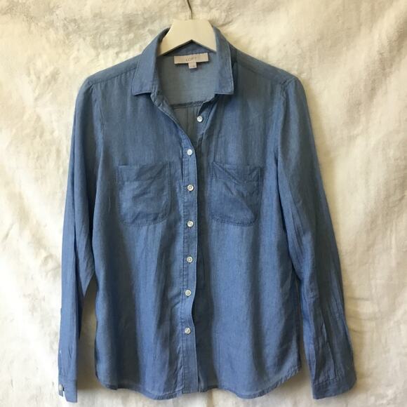 Loft Light Blue Long Sleeve Button Shirt - Picture 1 of 8